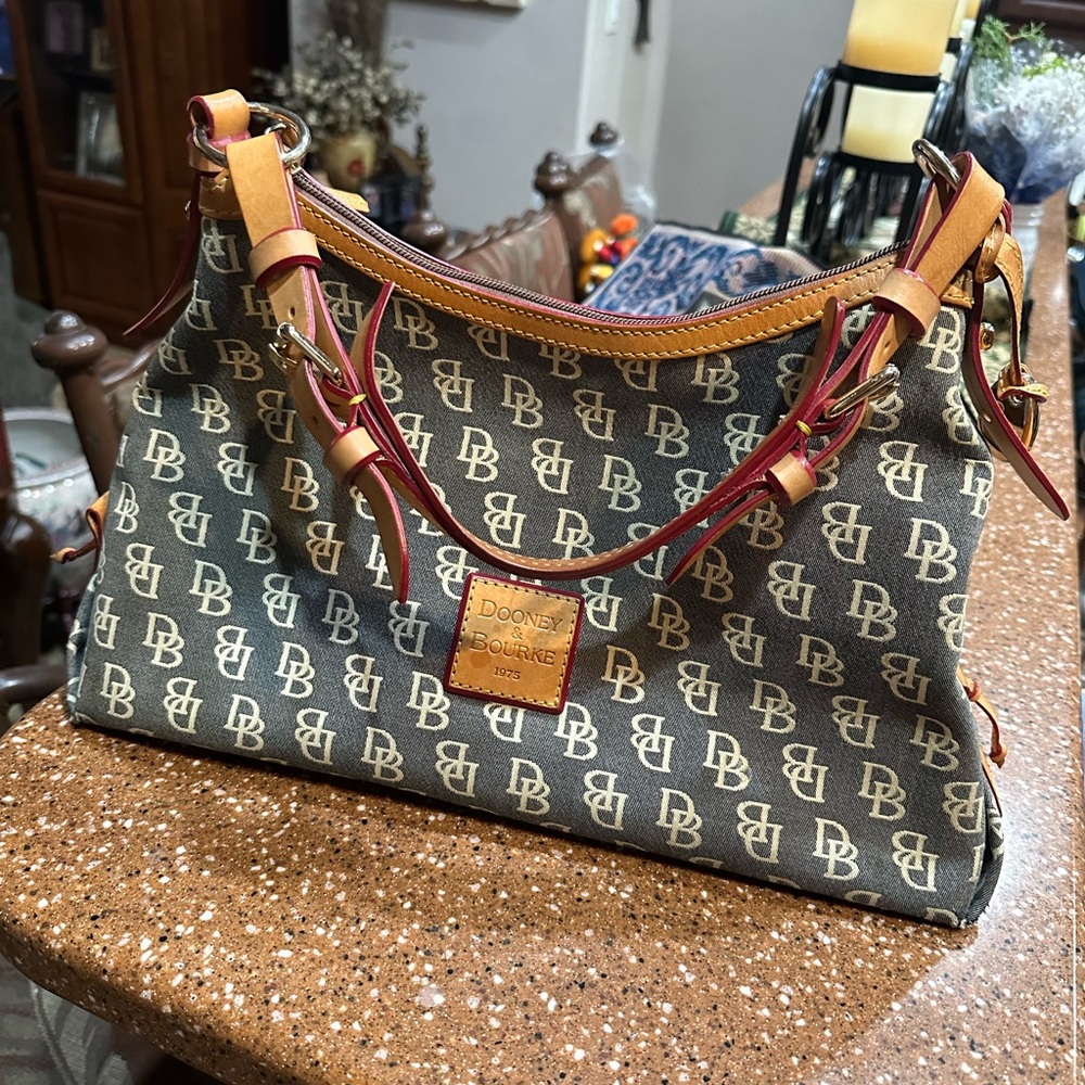 Dooney & Bourke Gray and Tan Monogram Shoulder Bag